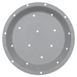 American Greetings 10 Count 7 inch Paper Plates, Polka Dots on Silver