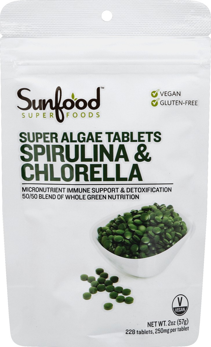 slide 1 of 3, SunFood Superfoods Spirulina & Chlorella 228 ea, 2 oz