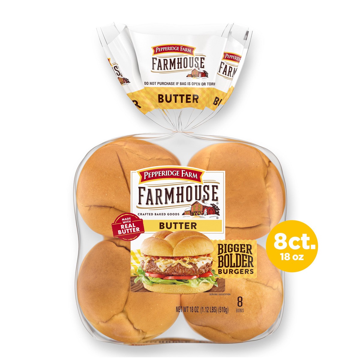 slide 1 of 5, Pepperidge Farm Farmhouse Butter Hamburger Buns, 8-Pack Bag, 18 oz