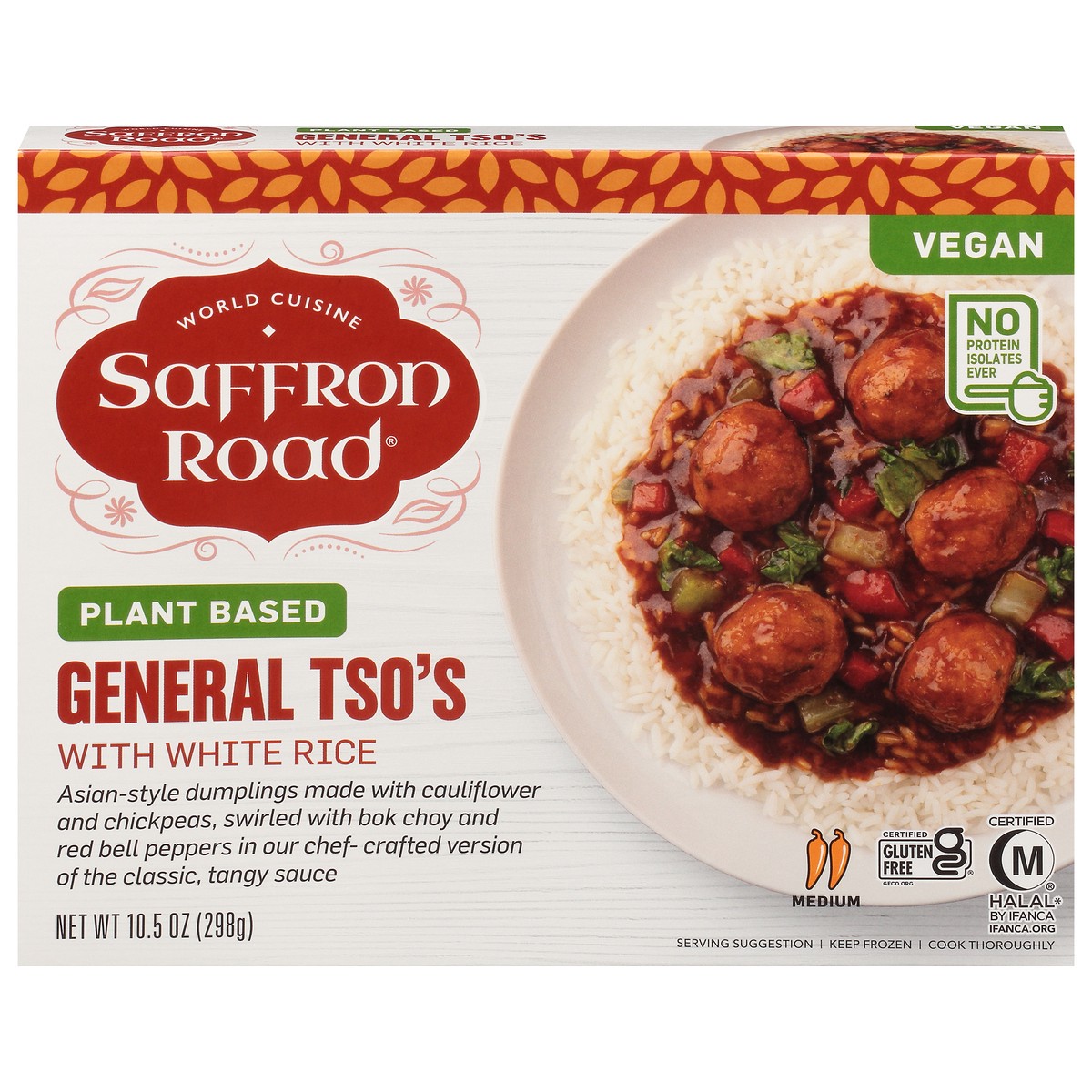 slide 1 of 13, Saffron Road Plant Based General Tso's Vegan White Rice Frozen Dinner, 10.5 oz