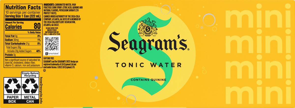 slide 5 of 9, Seagram's Seagrams Tonic Fridge Pack Cans, 7.5 fl oz, 10 Pack, 10 ct