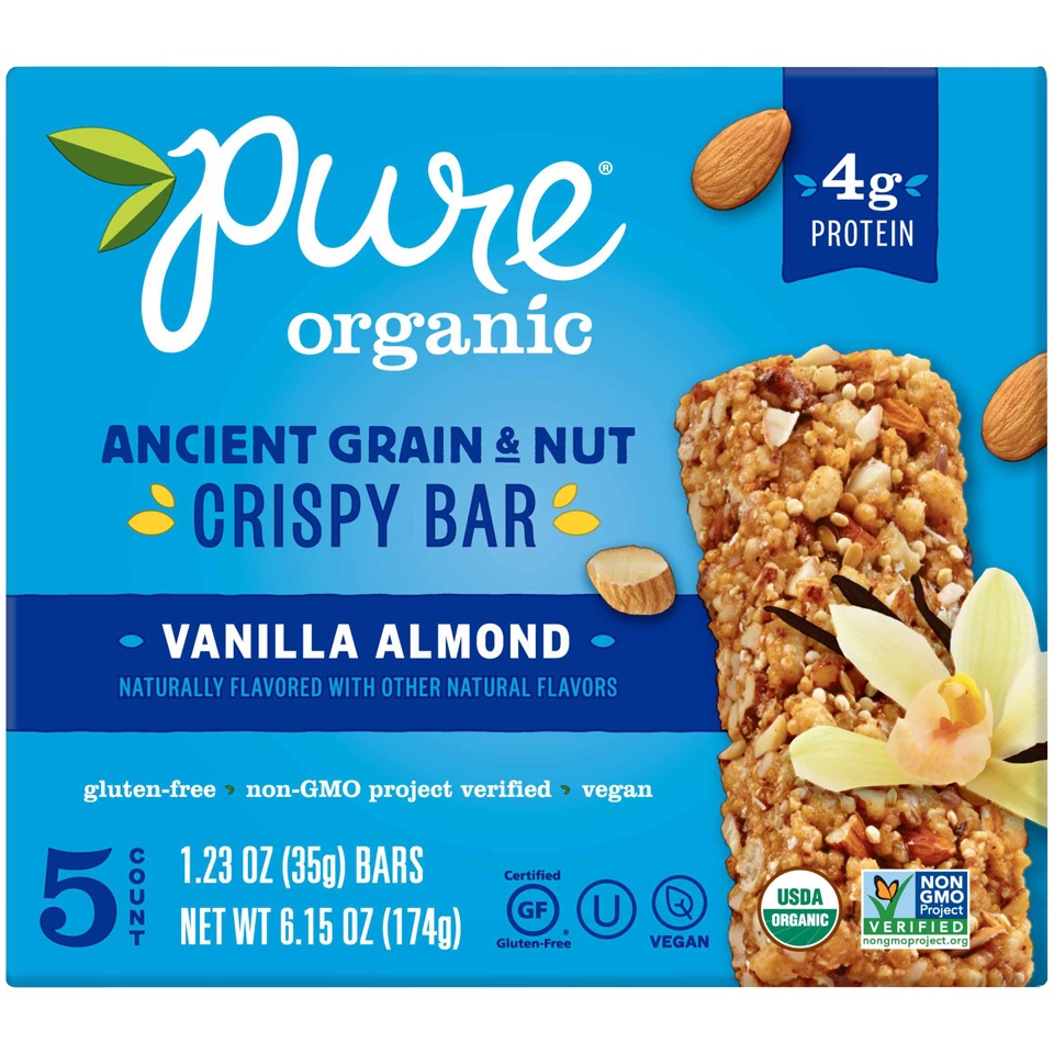 slide 1 of 1, Pure Organic Ancient Grain Bar Vanilla Almond, 5 ct