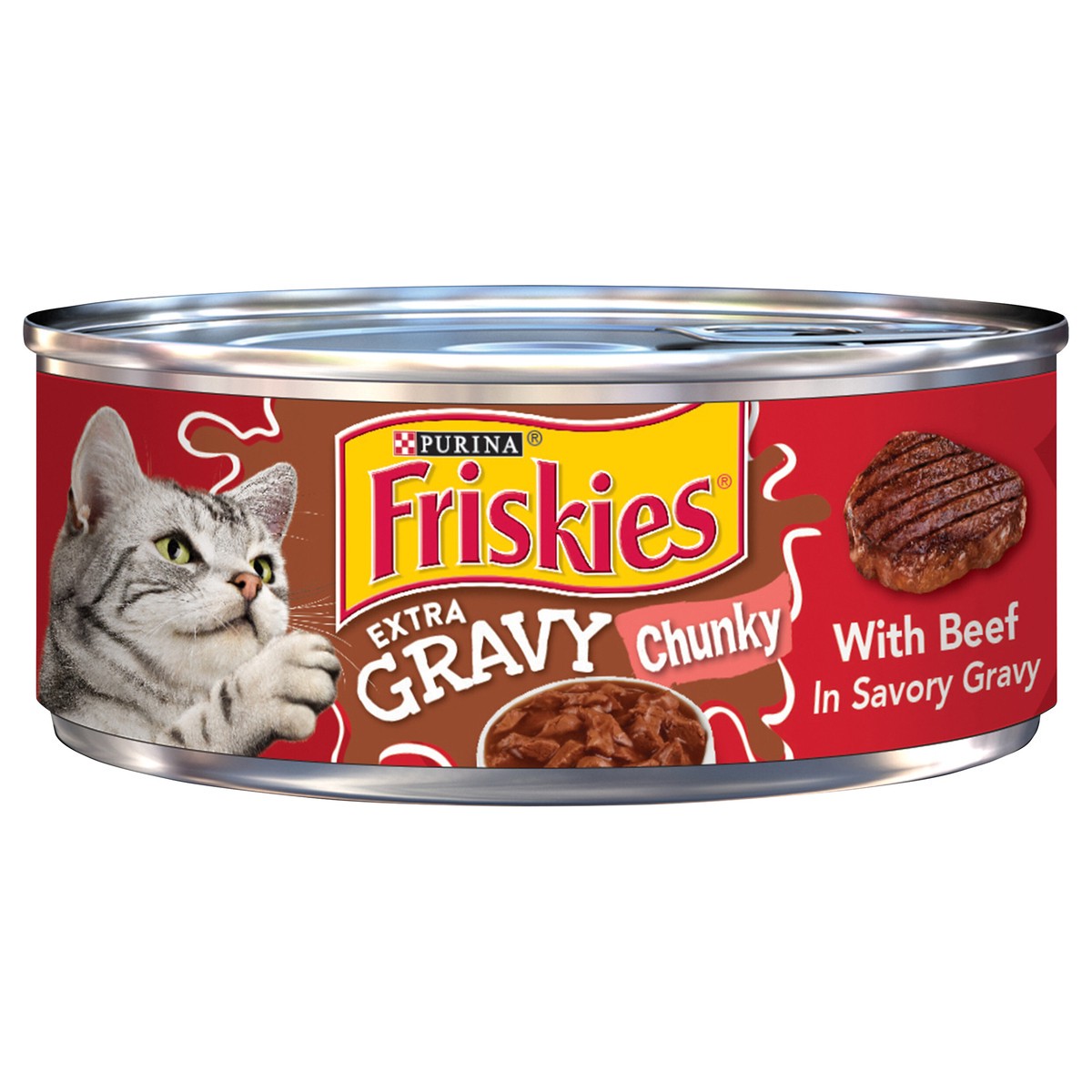 slide 1 of 7, Friskies Purina Friskies Gravy Wet Cat Food, Extra Gravy Chunky With Beef in Savory Gravy - 5.5 oz. Can, 5.5 oz
