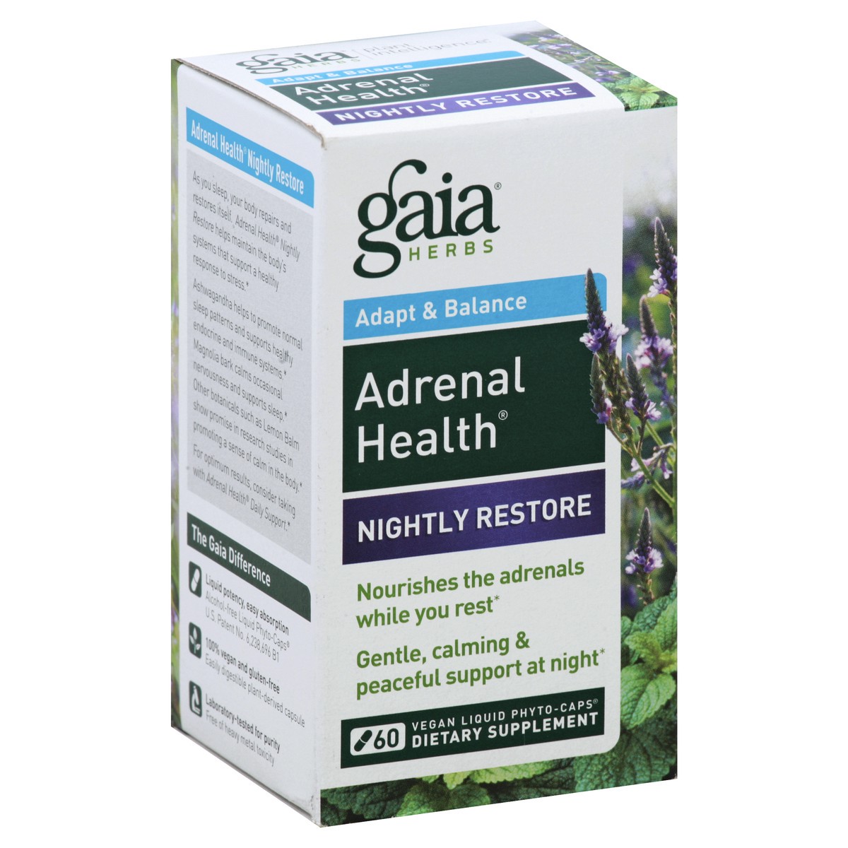 slide 13 of 13, Gaia Herbs Nightly Restore Stress Support Adrenal Health 60 Vegan Liquid Phyto-Caps, 60 ct