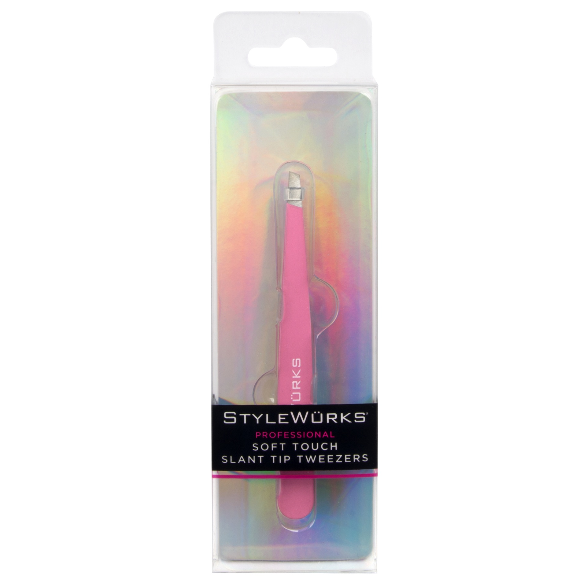 slide 1 of 1, Stylewurks Soft Touch Pink Slant Tip Tweezer, 1 ct