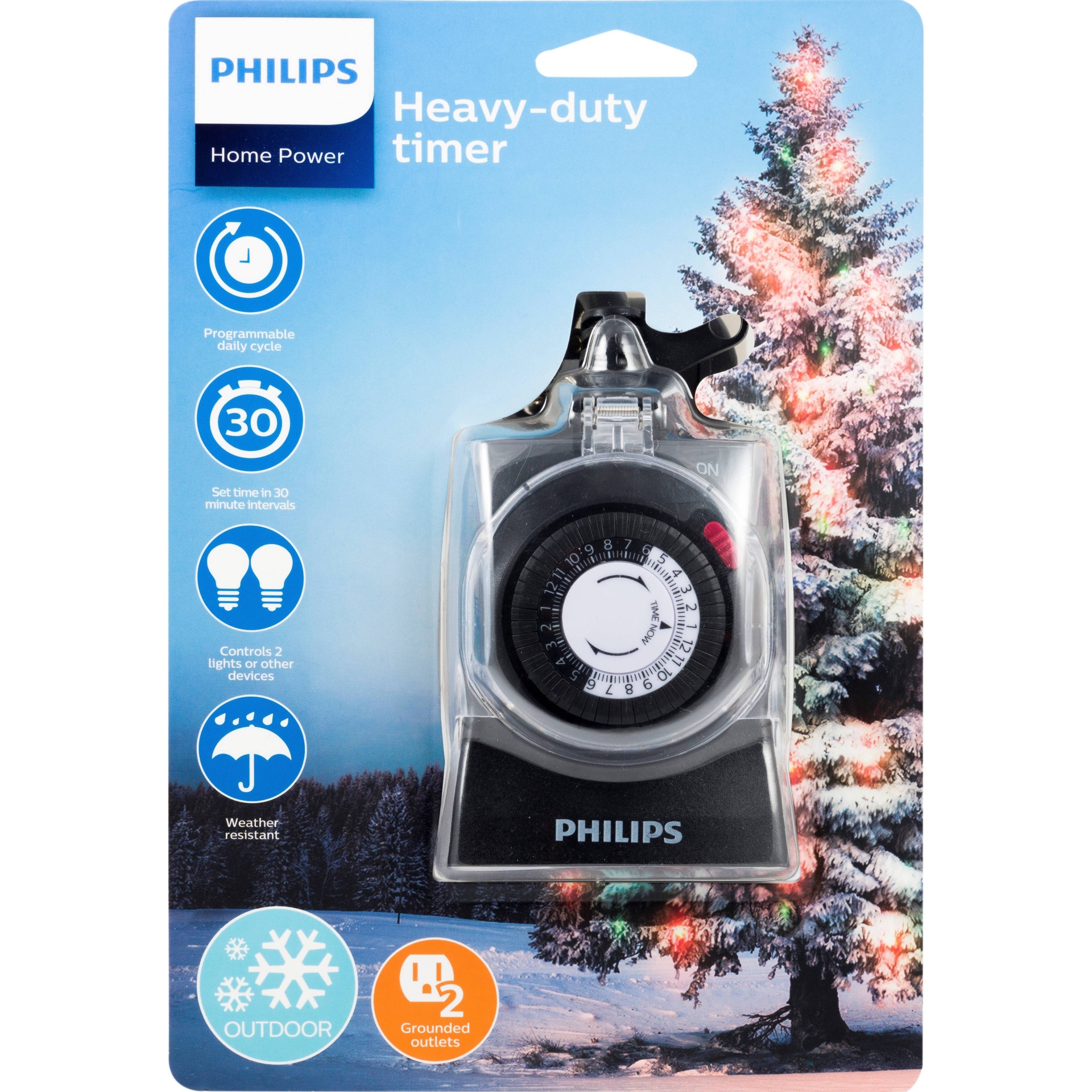 slide 1 of 6, Philips On/Off 2-Outlet Philips Mechanical Timer Plug In Outdoor Grounded Black, 1 ct