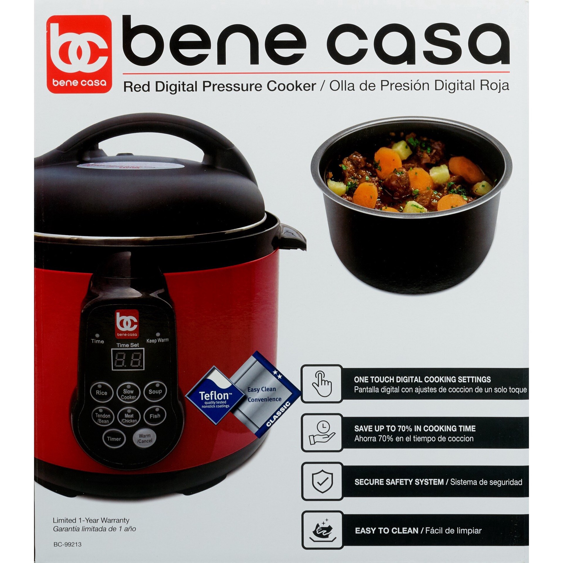 slide 1 of 1, Bene Casa Electric Pressure Cooker, Red, 4 Lt, 1 ct