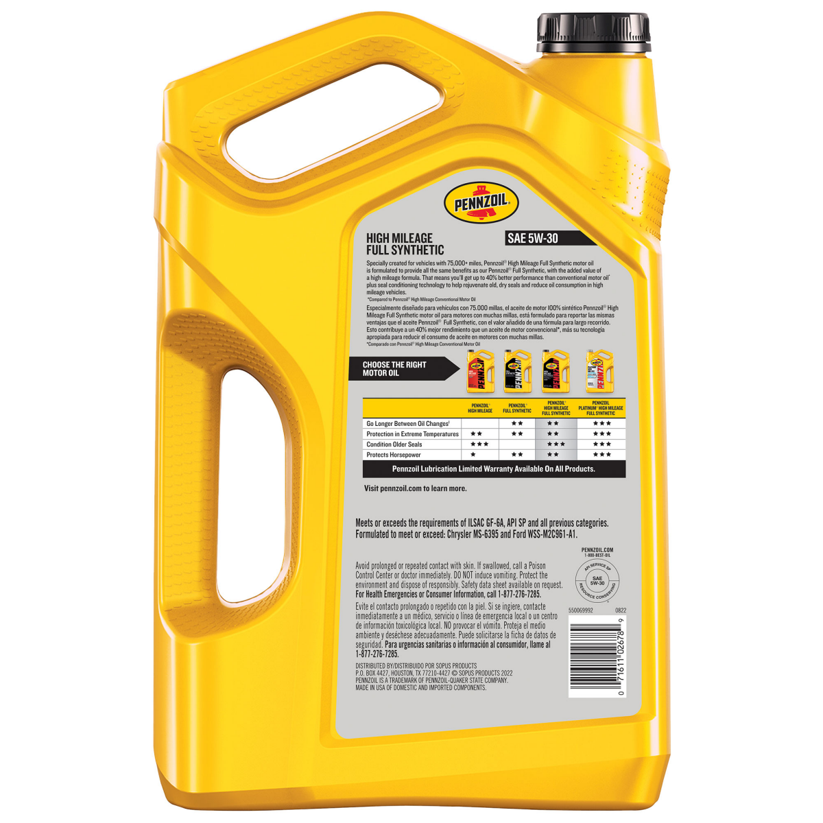 slide 2 of 2, Pennzoil High Mileage Full Synthetic SAE 5W-30 Motor Oil, 5 qt