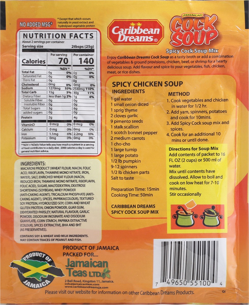 slide 7 of 9, Caribbean Dreams Jamaican Cock Soup Spicy Chicken Soup Mix 50 g Packet, 50 gram