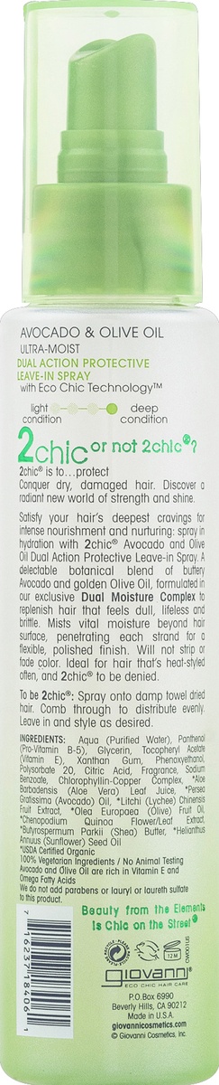 slide 4 of 4, Giovanni 2Chic Avocado & Olive Oil Dual Action Protective Leave-In Spray, 4 fl oz