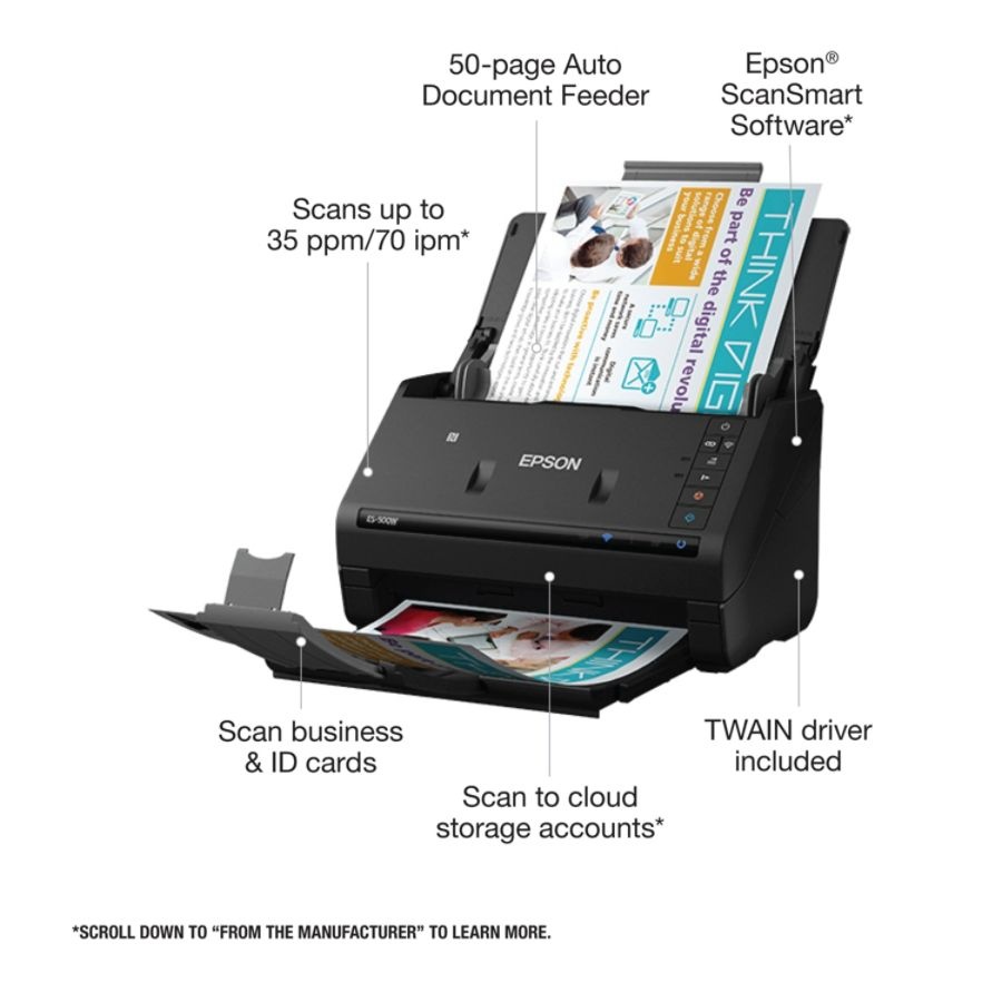 slide 7 of 9, Epson Workforce Es-500W Wireless Color Duplex Document Scanner, 1 ct