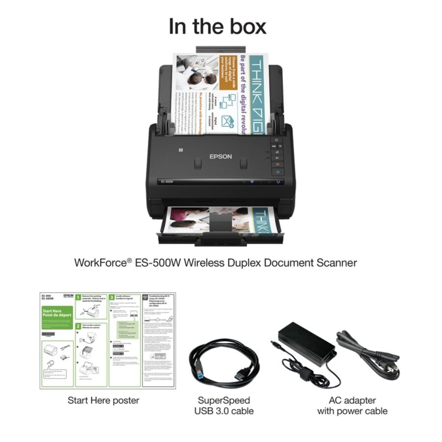 slide 5 of 9, Epson Workforce Es-500W Wireless Color Duplex Document Scanner, 1 ct