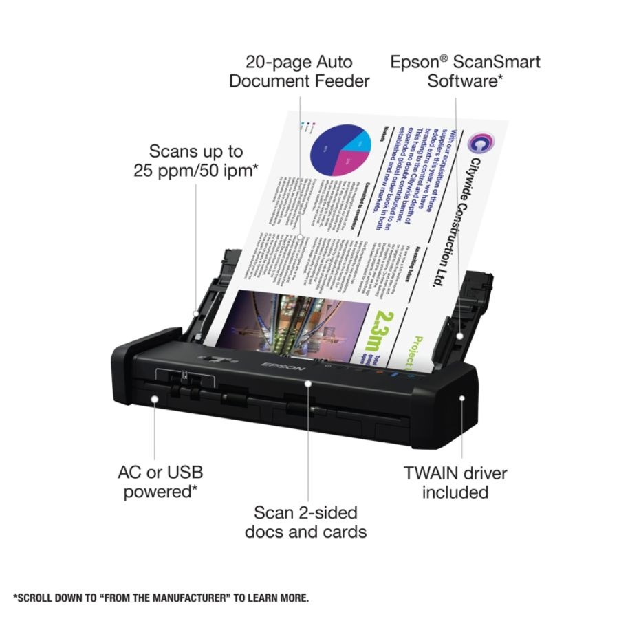 slide 2 of 10, Epson Workforce Es-200 Portable Duplex Document Scanner With Adf, 1 ct