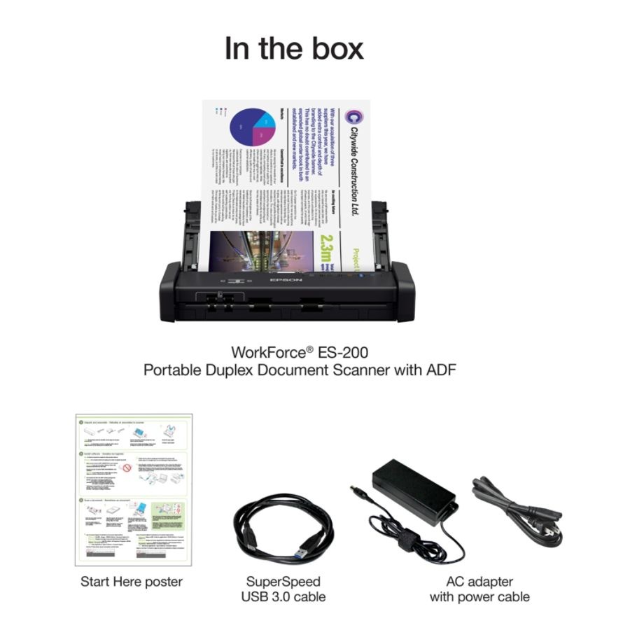 slide 4 of 10, Epson Workforce Es-200 Portable Duplex Document Scanner With Adf, 1 ct