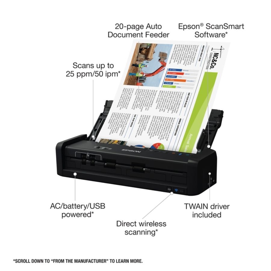 slide 3 of 10, Epson Workforce Es-300W Wireless Portable Duplex Document Scanner With Adf, 1 ct