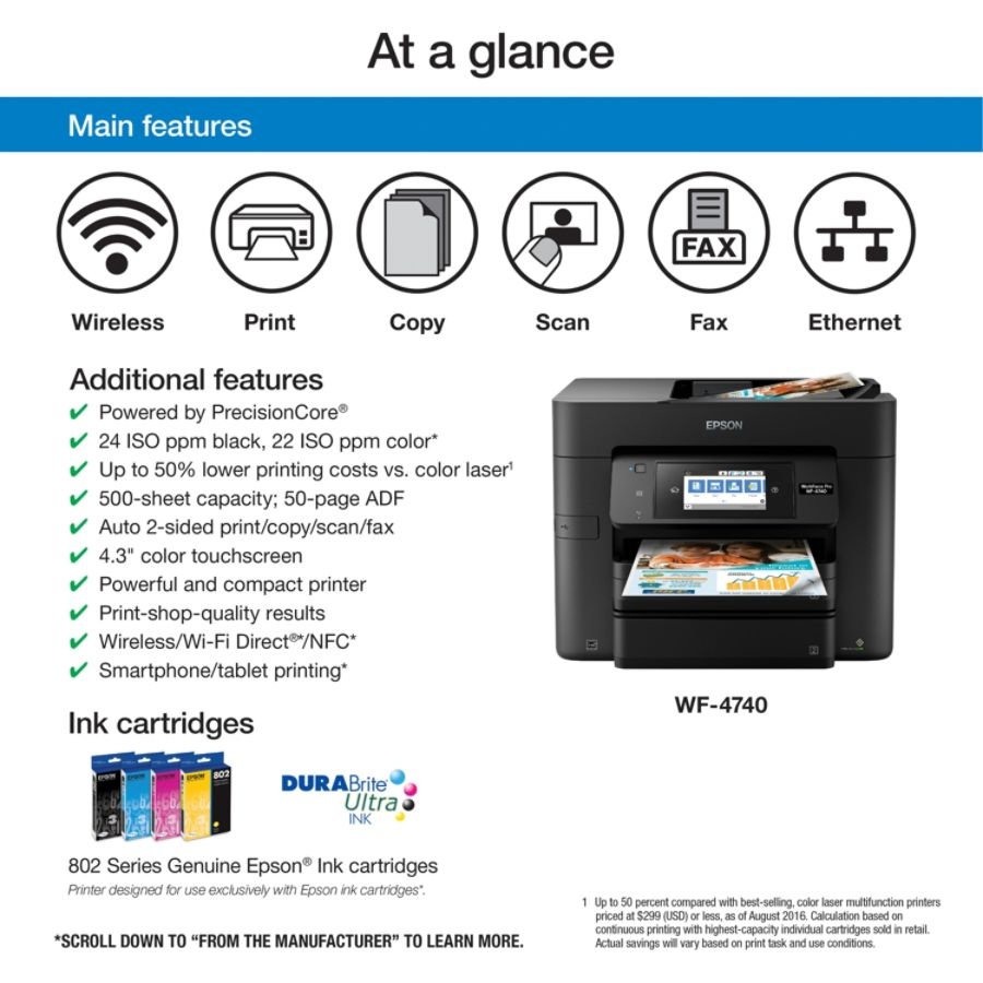 slide 9 of 10, Epson Workforce Pro Wf-4740 Wireless All-In-One Printer, Copier, Scanner, Fax, 1 ct