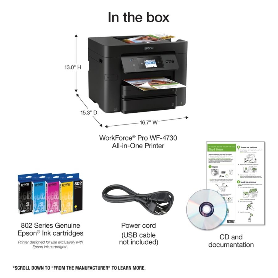 slide 9 of 10, Epson Workforce Pro Wf-4730 Wireless All-In-One Printer, Copier, Scanner, Fax, 1 ct