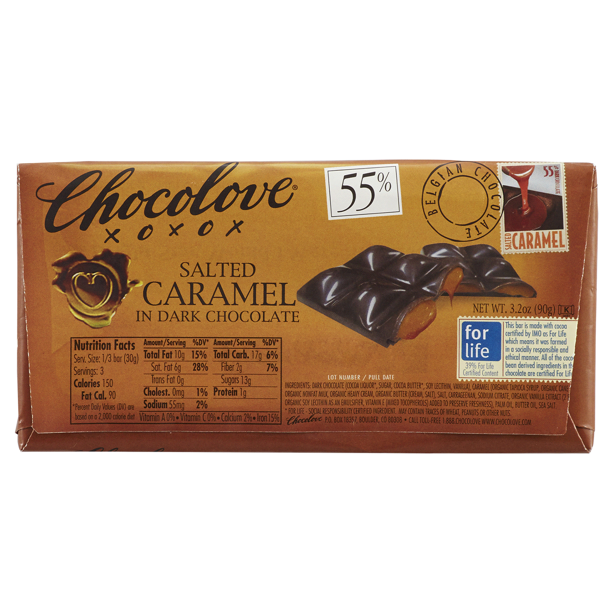 slide 2 of 2, Chocolove Salted Caramel In Dark Chocolate Bar, 3.2 oz