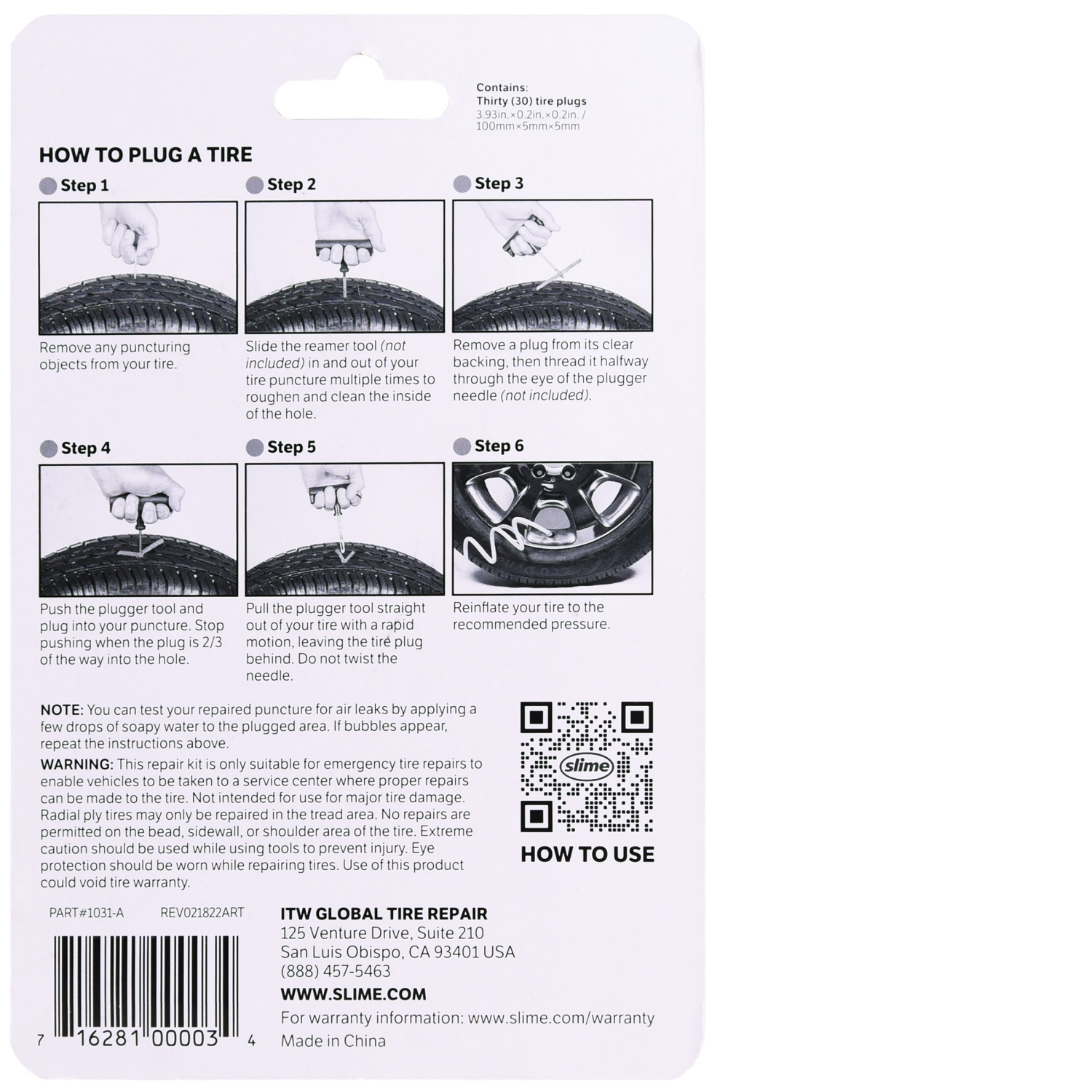 slide 2 of 3, Slime Tire Repair Plugs, 30 ct