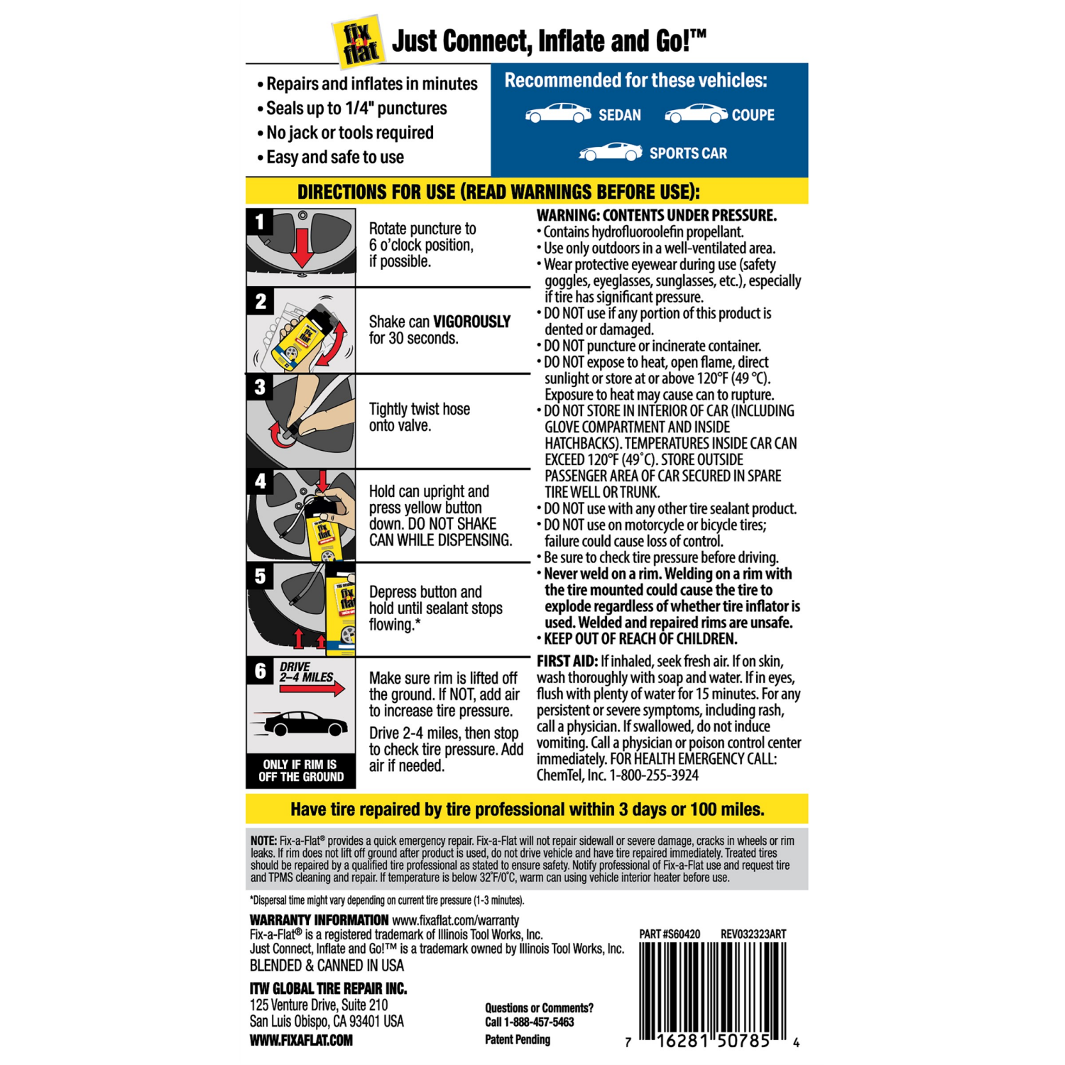 slide 3 of 4, Fix a Flat Standard Tire Tire Sealant 16 oz, 16 oz