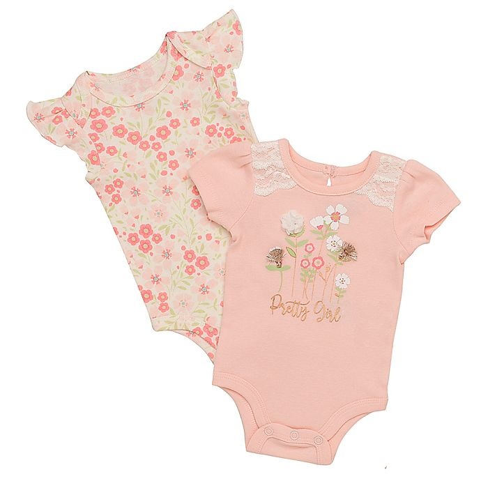 slide 1 of 1, Baby Starters Newborn Pretty Girl and Floral Short Sleeve Bodysuits - Pink, 2 ct