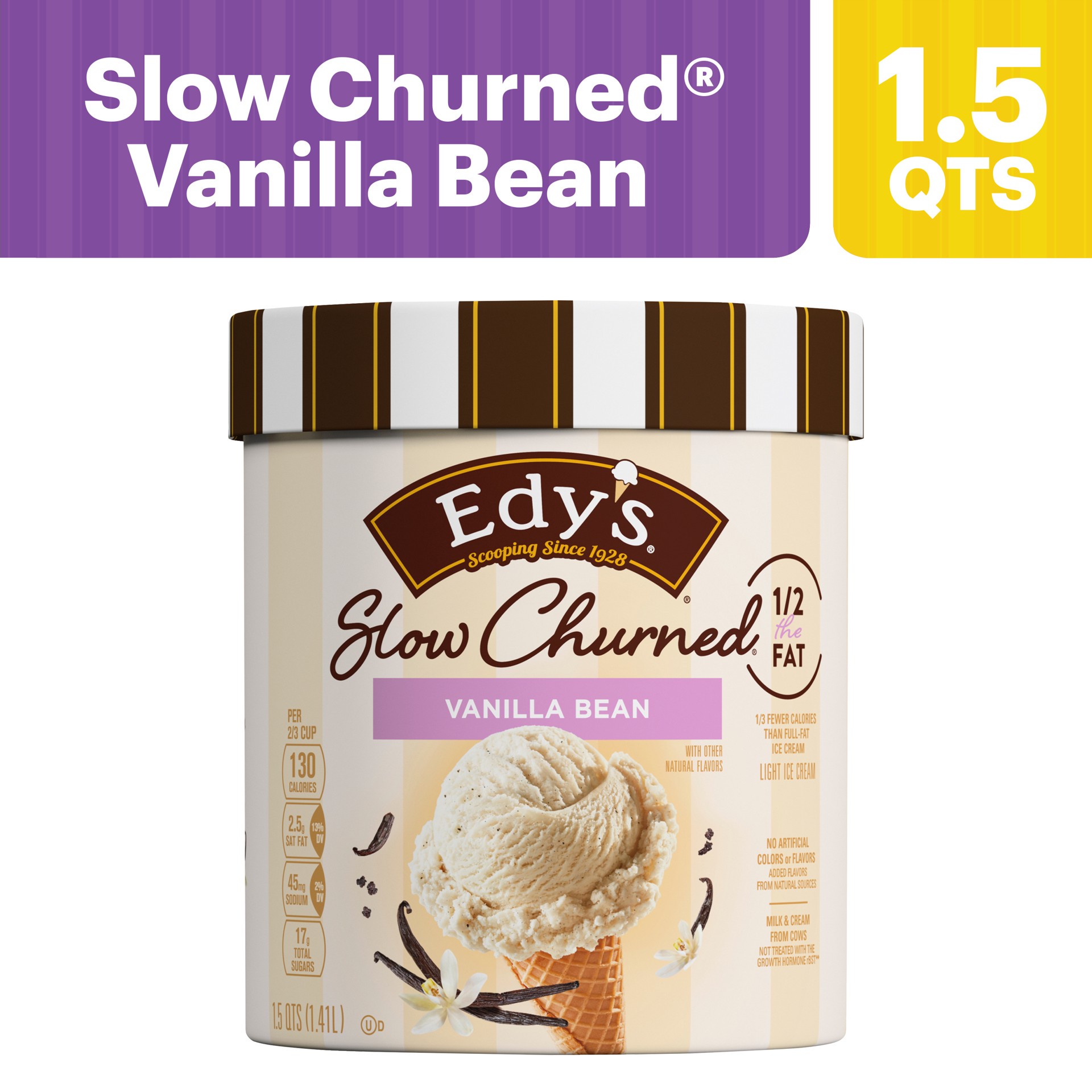 slide 2 of 5, Edy's Slow Churned Vanilla Bean Light Ice Cream 1.5 qt, 1.5 qt