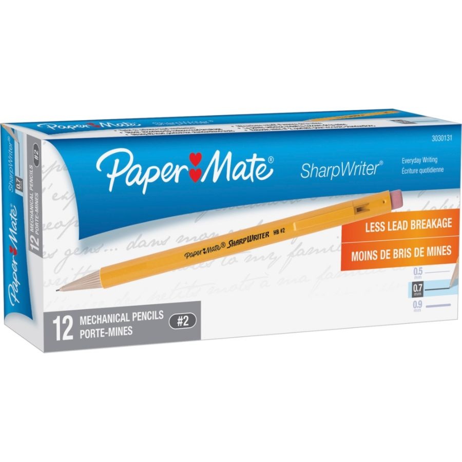 slide 5 of 5, Paper Mate Sharpwriter Mechanical Pencils, 0.7 Mm, Yellow Barrel, Pack Of 12 Pencils, 12 ct