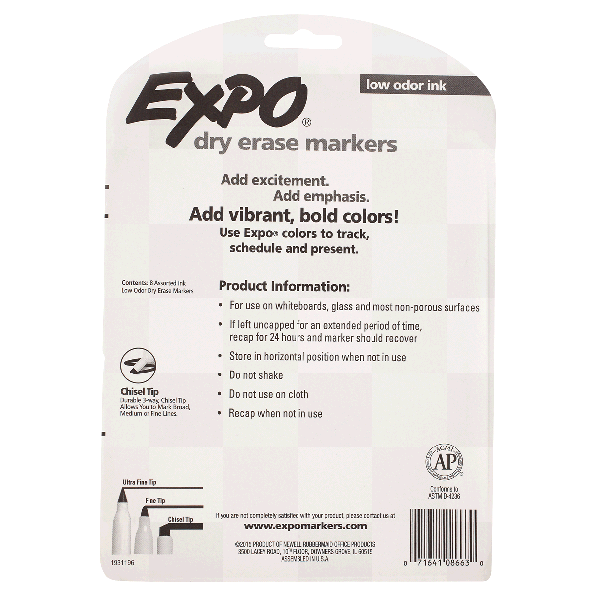 slide 2 of 3, Expo Low Odor Dry Erase Markers, Chisel Tip, Vibrant Colors, 4 ct