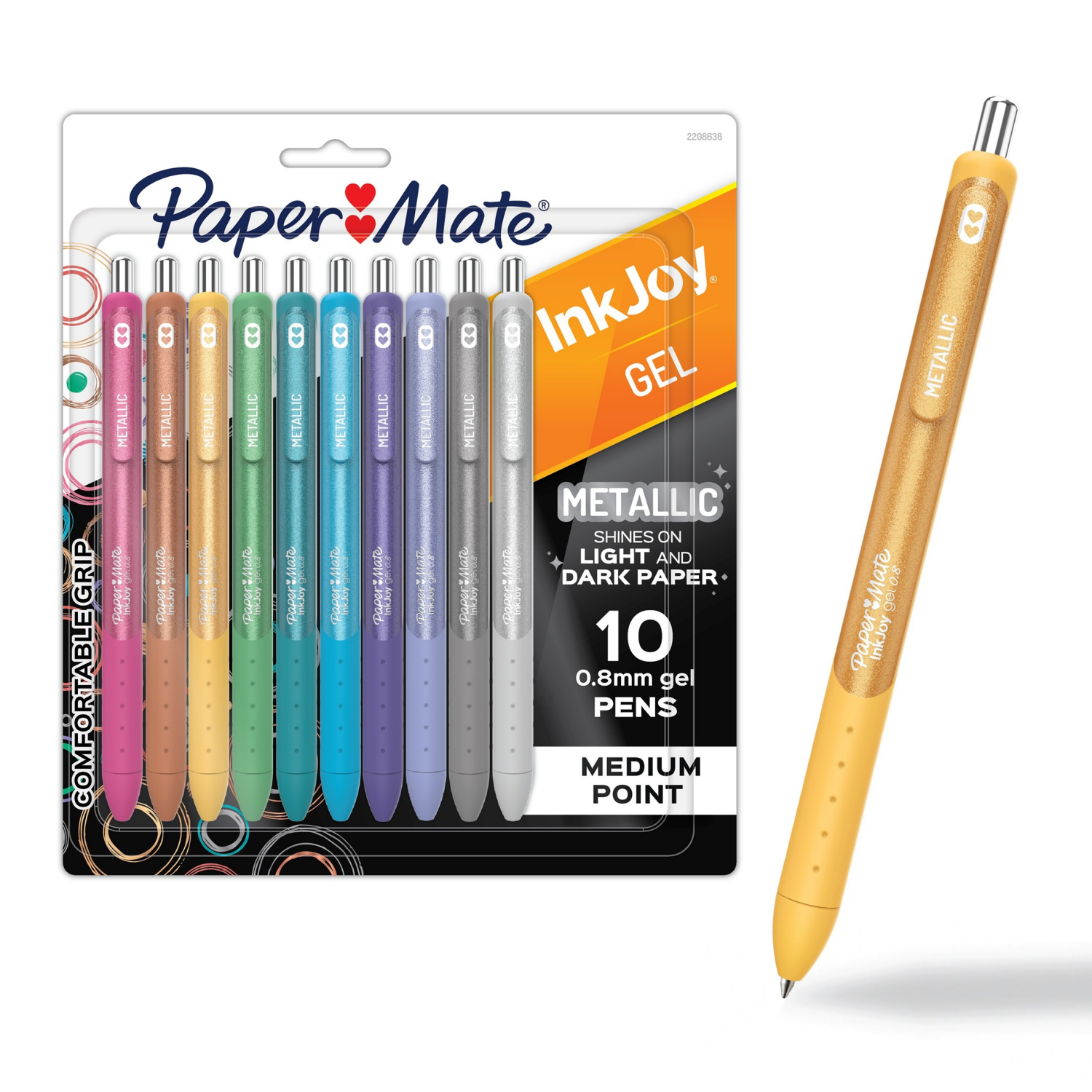 slide 1 of 1, PAPERMATE Paper Mate InkJoy Gel Pens, Metallic Pens, Retractable, Medium Point, (0.8mm) Assorted Colors, 10 Count, 10 ct
