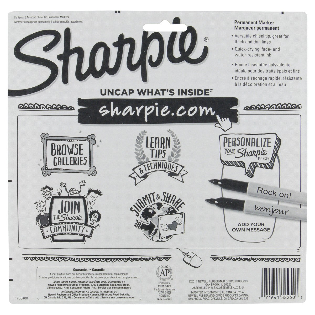 slide 2 of 2, Sharpie Chisel Point Colored Permanent Markers, Assorted (38250PP), 8 ct