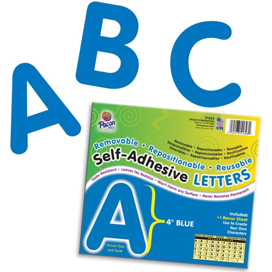 slide 2 of 3, Pacon Self-Adhesive Letters, 4'', Blue, Pack Of 78, 78 ct