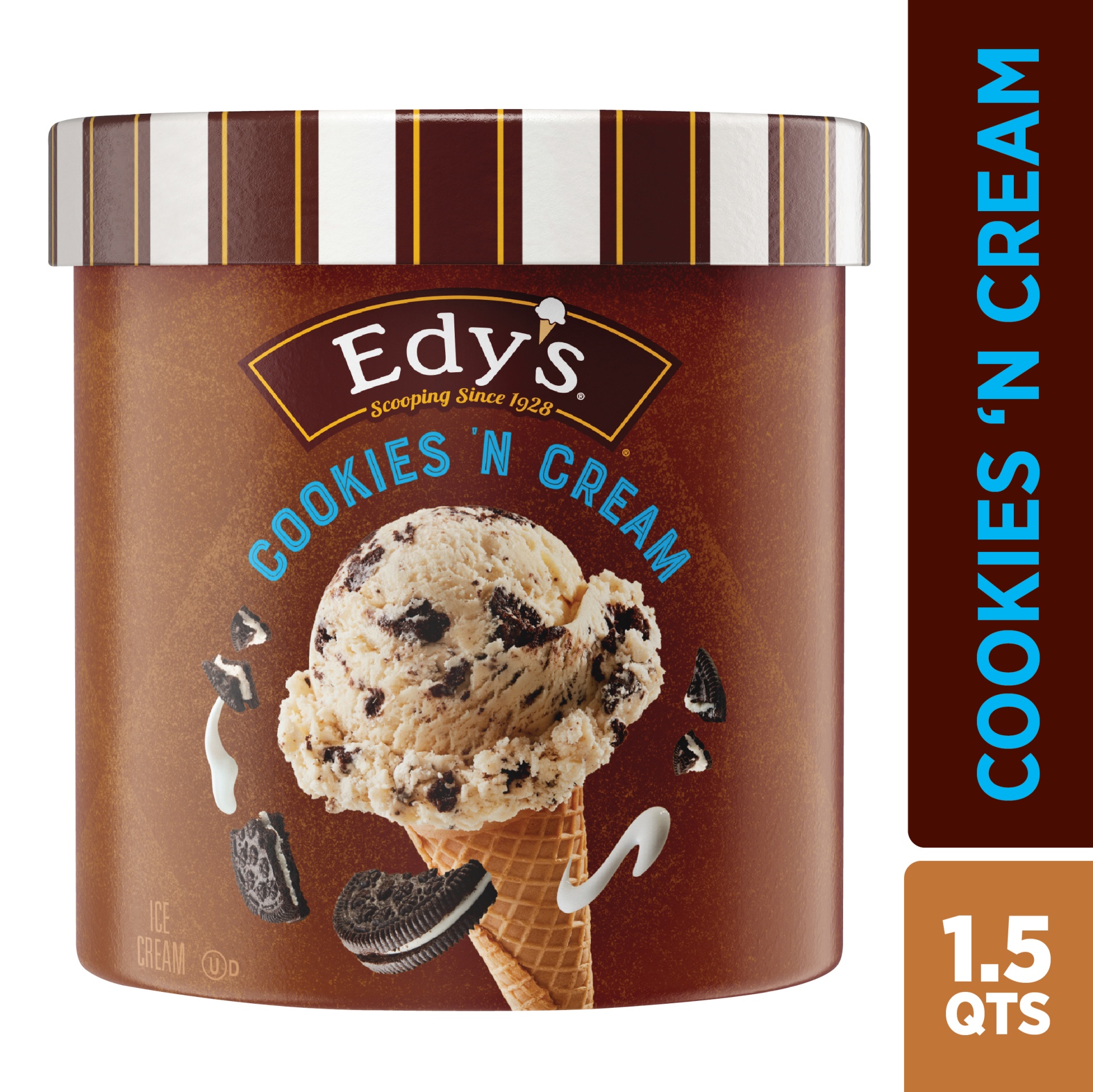 slide 1 of 7, Edy's Cookies 'N Cream Ice Cream, 1.5 qt
