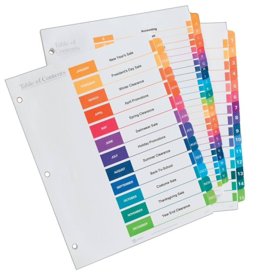 slide 4 of 6, Avery Ready Index Table Of Contents Dividers, Jan.-Dec. Tab, Multicolor, 1 ct