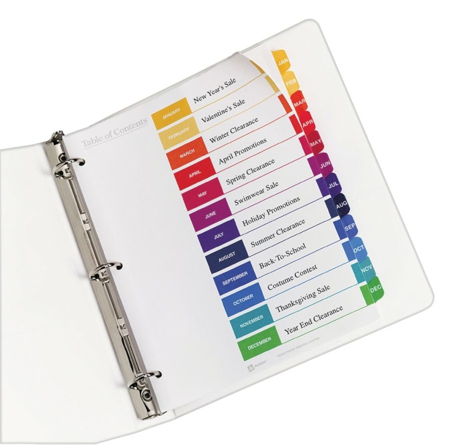 slide 6 of 6, Avery Ready Index Table Of Contents Dividers, Jan.-Dec. Tab, Multicolor, 1 ct