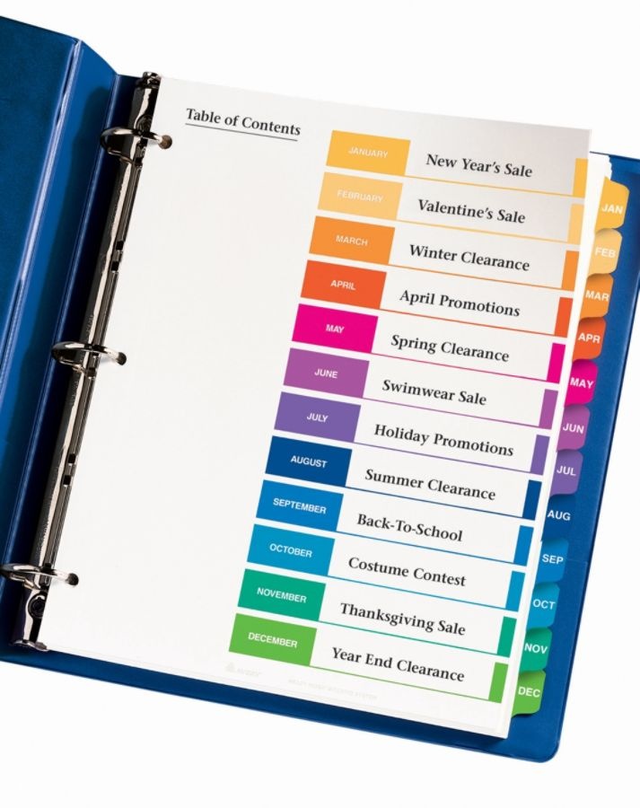 slide 2 of 6, Avery Ready Index Table Of Contents Dividers, Jan.-Dec. Tab, Multicolor, 1 ct