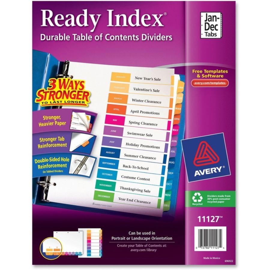 slide 3 of 6, Avery Ready Index Table Of Contents Dividers, Jan.-Dec. Tab, Multicolor, 1 ct