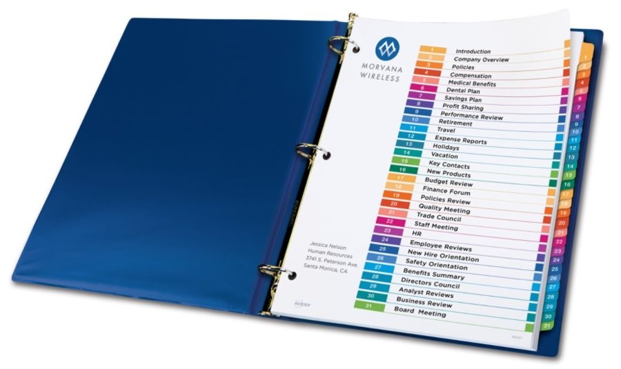 slide 4 of 7, Avery Ready Index 20% Recycled Table Of Contents Dividers, 1-31 Tab, Multicolor, 1 ct