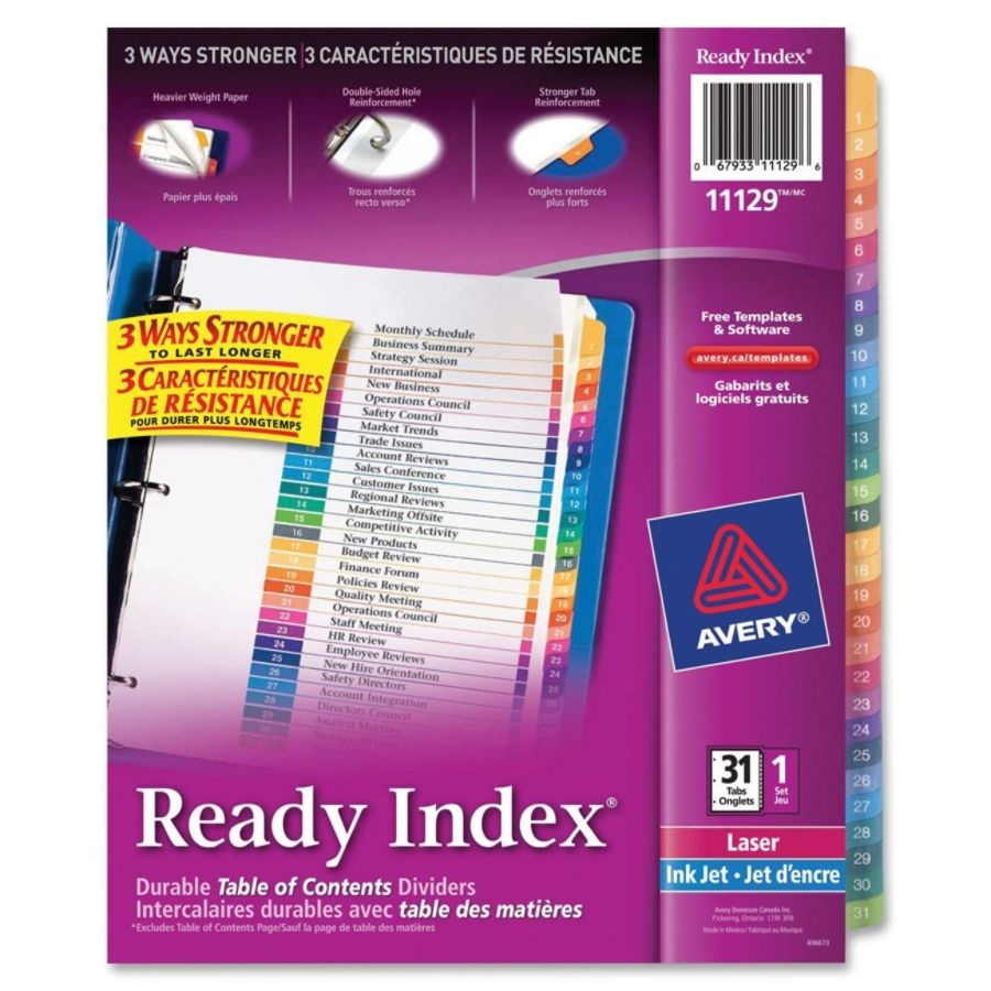 slide 5 of 7, Avery Ready Index 20% Recycled Table Of Contents Dividers, 1-31 Tab, Multicolor, 1 ct