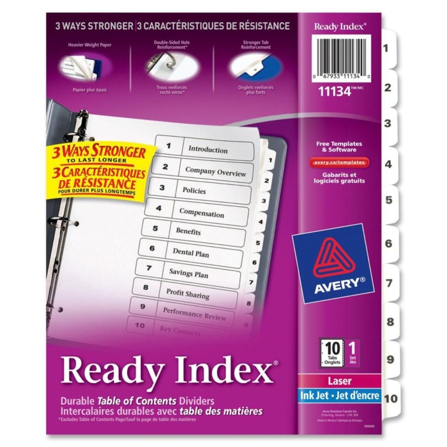 slide 9 of 9, Avery Ready Index 20% Recycled Table Of Contents Dividers, 1-10 Tabs, Black/White, 1 ct