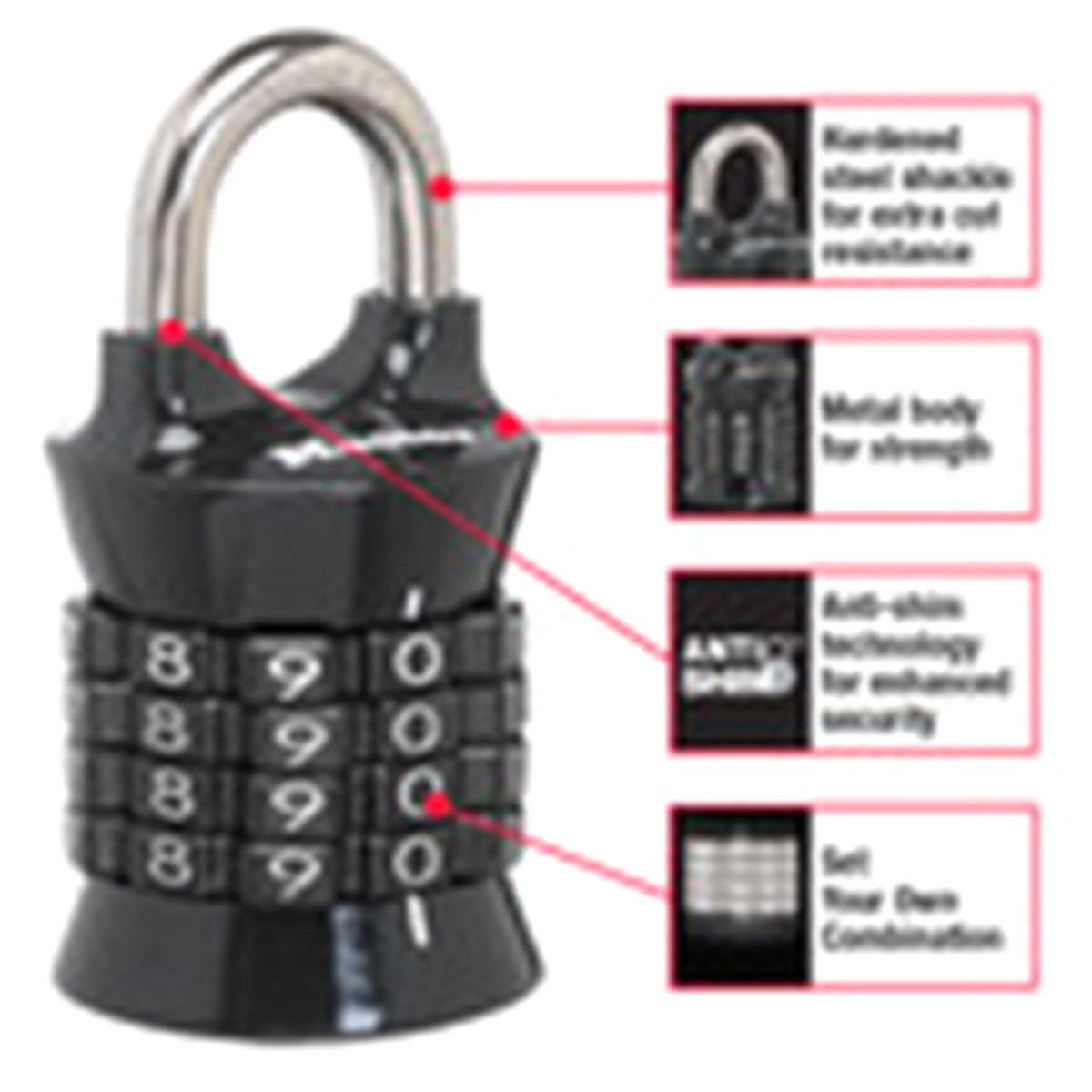 slide 2 of 2, Master Lock Padlock, Set Your Own Combination Lock, 1-1/2 inch wide, Assorted Colors, 1 ct