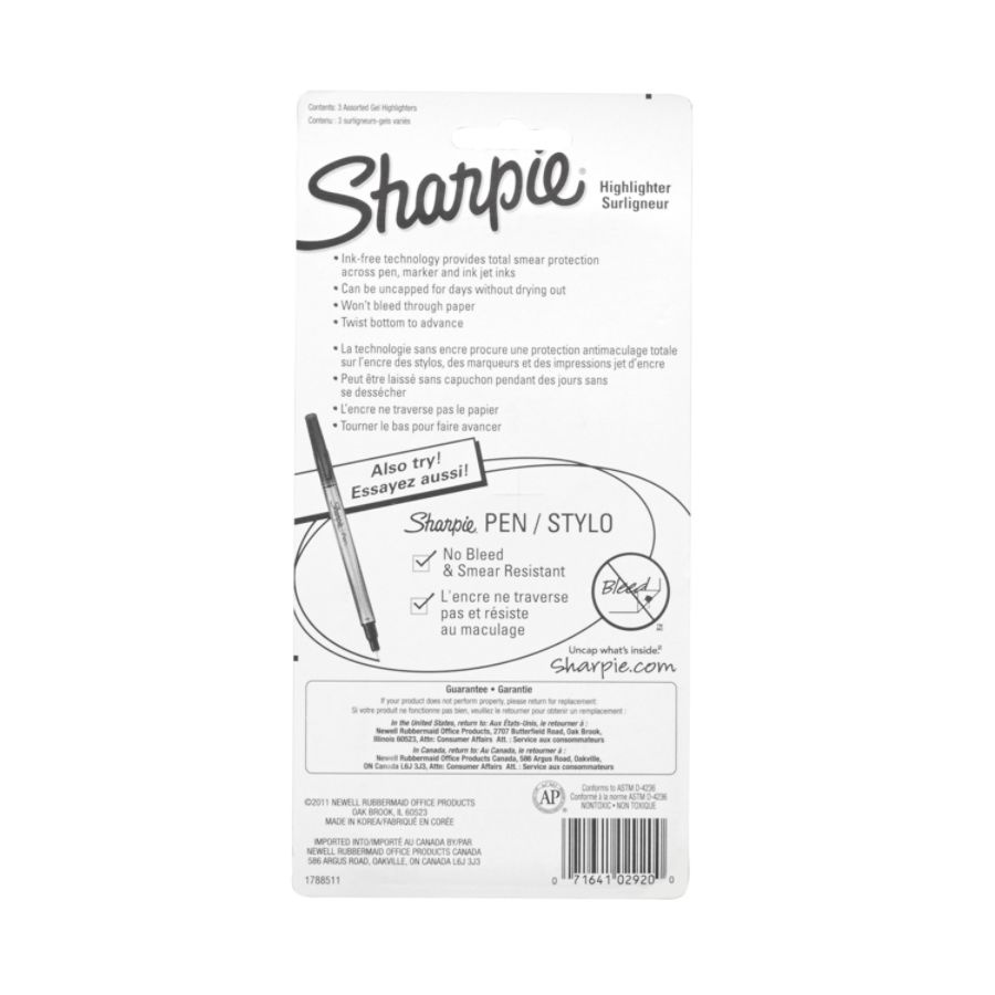 slide 4 of 5, Sharpie Accent Gel Highlighters, Assorted Ink Colors, Pack Of 3, 3 ct