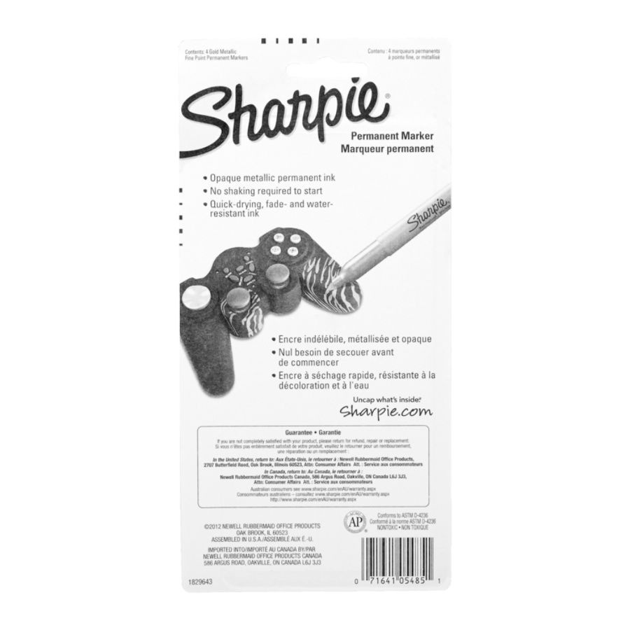 slide 5 of 5, Sharpie Metallic Permanent Markers, Fine Point, Gold Ink, Pack Of 4, 4 ct
