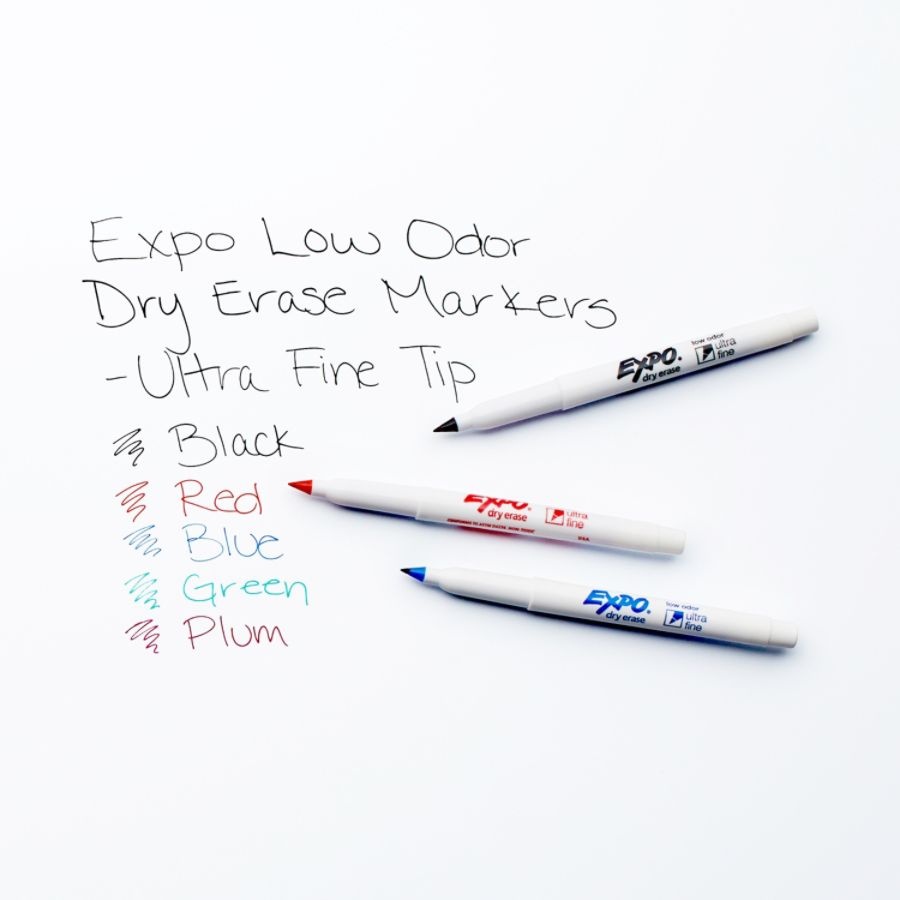 slide 5 of 5, Expo Low-Odor Dry-Erase Markers, Ultra-Fine Point, Black, Pack Of 4, 4 ct