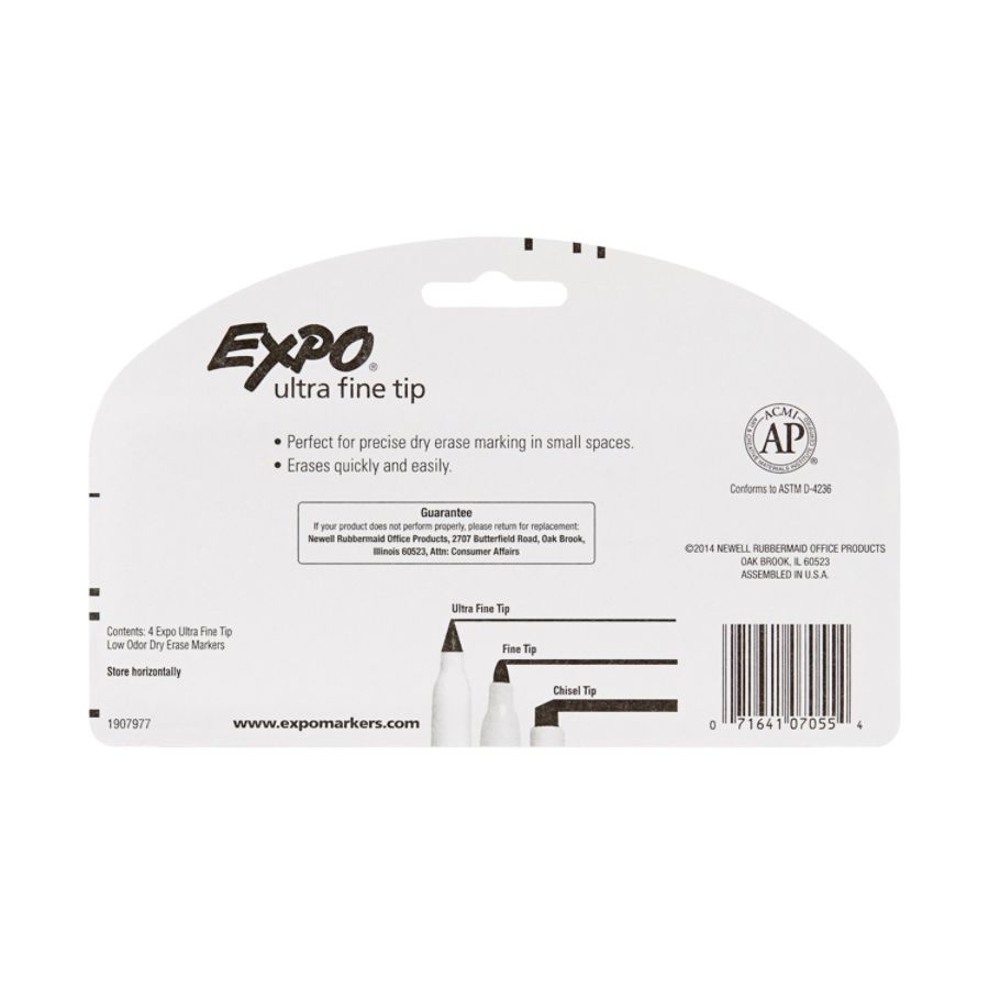 slide 2 of 5, Expo Low-Odor Dry-Erase Markers, Ultra-Fine Point, Black, Pack Of 4, 4 ct