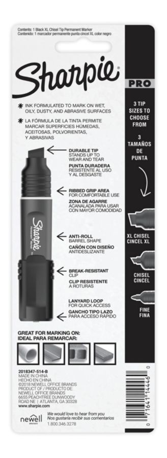 slide 2 of 5, Sharpie Pro Permanent Marker, Chisel Tip, Extra Large, Black/Gray Barrel, Black Ink, 1 ct