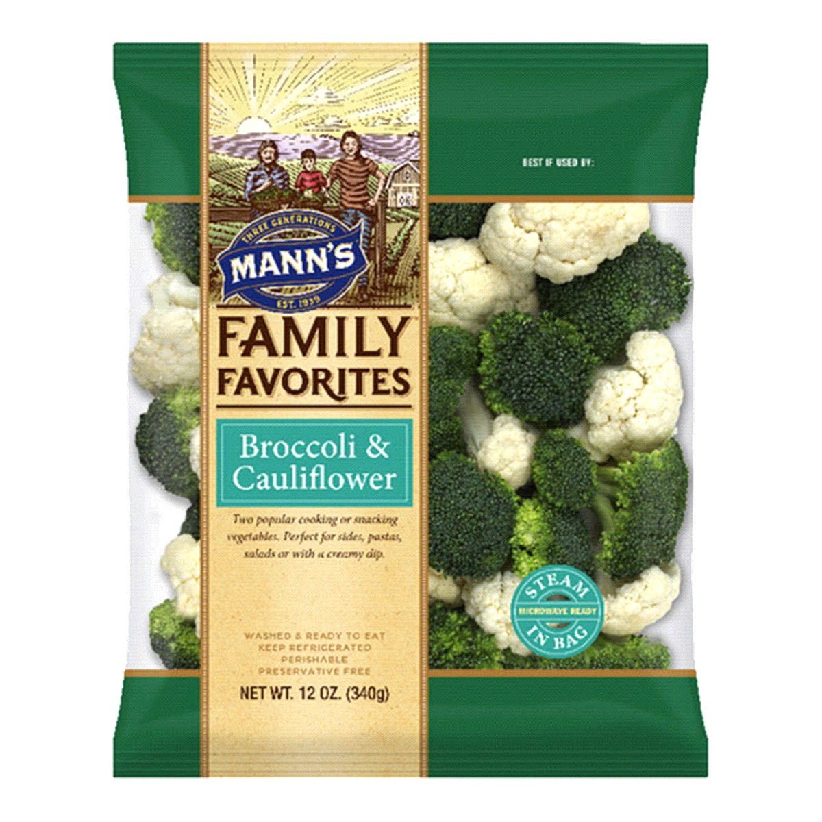 slide 1 of 5, Mann's Broccoli & Cauliflower Florets, 12 oz, 12 oz