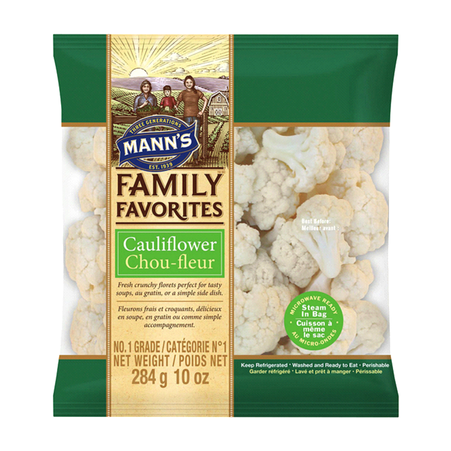 slide 1 of 2, Mann's Cauliflower Florets, 10 oz, 10 oz