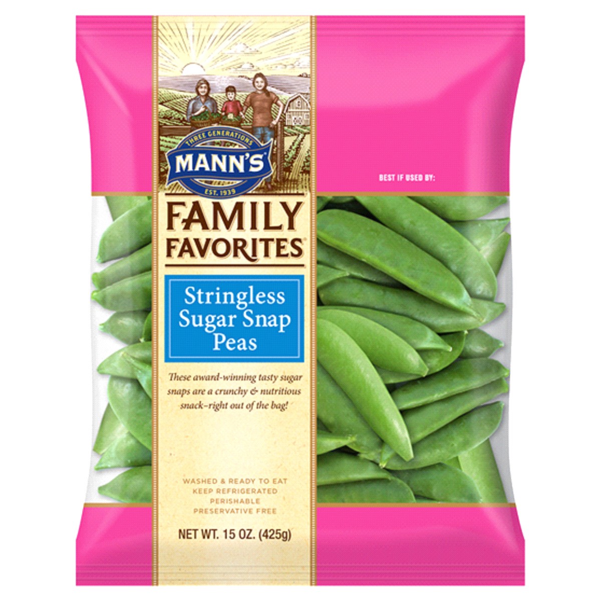 slide 1 of 5, Mann's Family Favorites Stringless Sugar Snap Peas, 15 oz, 15 oz