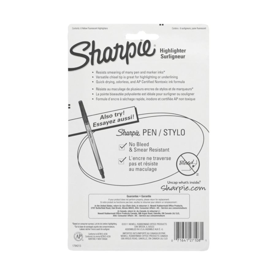 slide 2 of 5, Sharpie Accent Pocket Highlighters, Yellow, Pack Of 6, 6 ct