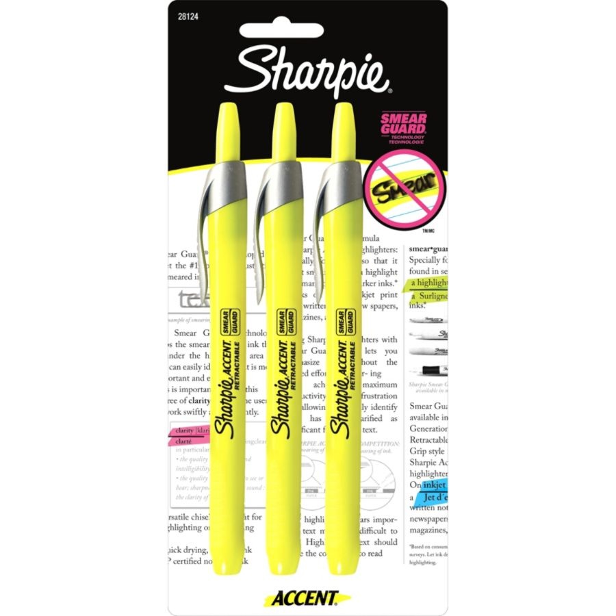 slide 5 of 6, Sharpie Accent Retractable Highlighters, Fluorescent Yellow, Pack Of 3, 3 ct